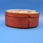 Vintage Primitive Shaker Style Oval Wooden Sewing Box With Floral Cushion Lid