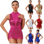 Womens Dress Shiny Dancewear Sparkling Bodysuit Costume Latin Figure Skating