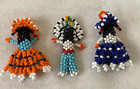 3 Vtg Native American Indian 2  Glass Seed Bead Dolls  Chief W Headdress   Girls