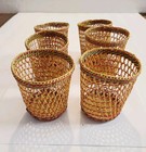 6 Vintage Boho Handwoven Wicker Rattan Mini Baskets 