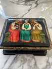 Signed Russian Estate Lacquer Box  Three Ladies Sewing  Fedoskino High-quality