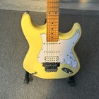 Vintage Cream Electric Guitar Big Headstock Scalloped Fingerboard Tremolo Bar