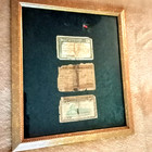 Vtg Fishing Licenses 2-ca   1-az  2 Handmade Antique Flies  Framed   1917-1919