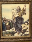 Vintage Moses   10 Commandments Etched Art Judaism Judaica Israel Jewish Hebrew