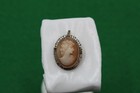 Vintage Carved Shell Cameo Figural Pendant Brooch Silver Gold  25mm X 20mm 
