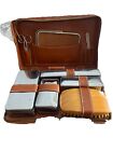 Vintage Brown Men s Vanity Travel Grooming Set Kit Leather Case  Broken Zip