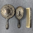Vintage Collectible Silver Tone Vanity Set Mirror  Comb   Brush
