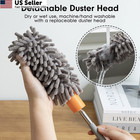Duster For Cleaning  10-29  Extension Pole  2 Washable 2 Attachments  Gray