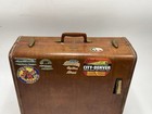 Vintage 1940s Suitcase Luggage Hard Case Great Travel Stickers Us