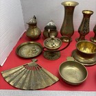 Vintage Solid Brass Lot Of 15 Vessels Bowls Fan Cups Plates Over 6lbs Of Brass
