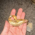 Gold Tone Swan Brooch Pin With 2 Clear Crystal Eyes  Bird Animal Theme