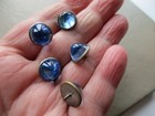 Antique Vintage Old Art Deco Silver Plated Blue Glass Dome Buttons Lot English