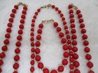Trio Of Vintage Monet Red Lucite Beaded Necklaces - 26  To 30  Long