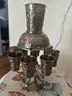 8 Cup Nickel Plated Kiddush Wine Fountain - Jerusalem Cityscape Design