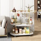 Gold Bar Carts With 3-tier Storage Shelves  Mobile Bar Serving Cart 360   Wheel
