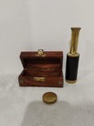 Vintage Small Brass And Leather Nautical Spyglass  Monocular Telescope 