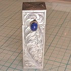 Vintage 800 Silver Lipstick Case Holder Engraved Floral Lapis Lazuli With Mirror