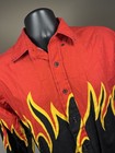 Vtg 90s Brooks Dunn Panhandle Slim Flame Shirt Men L Red Black Western Button Up