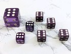 Lot Of 7 Purple   White Dice Translucent Bakelite Assorted Sizes   Styles Vtg