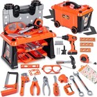 Kids Tool Set With Box And Electronic Toy Drill  Pretend Kids Play Workbench