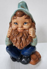Vintage 1987 Gnome Elf Garden Fantasy Hand Painted Ceramic Hobbyist Blue Shaded