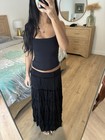 White House Black Market Black Tiered Maxi Skirt Xs Knit Pull-on Elastic Waist