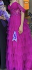 Fuchsia Layered Tulle Ballgown Prom Dress Embroidered Ruffle Strappy Sleeveless