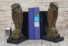 Art Deco Bronze Owl Bookends Mounted On Black Marble Vertical Bases Bookend