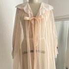 Vtg 60 s Old Hollywood Peach Sheer Nylon Chiffon Peignoir Robe Sz L Style 9201