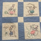 Vtg Hand Embroidered   Appliqu   Quilt Cottage Baby Animal Nursery Blue 65x48