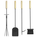 Barton 5pc Fireplace Tools Black   Gold Wrought Iron W stand Poker Shovel Tongs