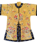 Fine Antique Chinese Embroidered Imperial Yellow Silk Robe Early - Floral Design