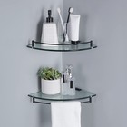 Kes Matte Black Tempered Glass Corner Shelf With Rail Wall Mount - 2 Pack