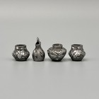 Set Of 4 Cast Pewter Etched Native American Micro Mini Pots Wedding Vase 1 2 