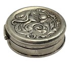 Antique Sterling Silver Repousse Art Nouveau Woman Flowers Pill Trinket Box