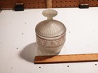 Vintage Ribbed Frosted Glass Powder Jar W  Lid   Gold Filigree Band