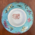 Vtg Japan Porcelain Ware Handpainted Hong Kong Bowl Turquoise Flowers Small Chip