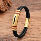 New Black Gold Stainless Steel Men s Bracelet Quality Woven Leather Punk Style