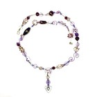 Vtg Estate Boho Art Glass Lampwork Purple Beads Necklace Jewelry Whimsical Wire