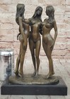 Nude Western Art Bronze  Base Marble Three Nude Belle Statue Figurine Figure Ar