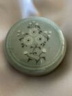 Vtg Signed Korean Celadon Green Lidded Round Trinket Dish Flowers