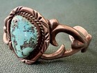 Vintage Native American Sand Cast Silver Turquoise Bracelet Artist Signed Rjj