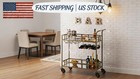 Gold 2-tier Bar Cart Mirrored Metal Beverage   Wine Service Trolley Rolling