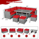 Patiojoy 7 Pcs Patio Rattan Dining Set Sectional Sofa Couch Ottoman Outdoor Red