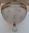 Antique Vintage Art Deco Brass   Glass Ship Ceiling Fixture Hanging Light Lamp