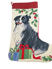 Needlepoint Border Collie Dog Christmas Stocking Handmade Vintage Quality Euc