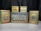 Vtg 70 s Tin Bread Coffee Sugar Flour Cheinco Metal Kitchen Canister - Set Of 5