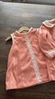 Vintage  Girl Peachy Pink Dress Coat 2 Pc Set Lace Trim Cottagecore Style 18m-24