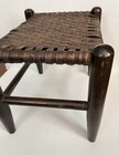 Vintage Rustic Woven Split Cane Footstool Dark Brown Wood Primitive Stool 11 