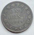 1884 Canada Large One Cent - 1c - Bronze Canadian Penny - Free Shipping